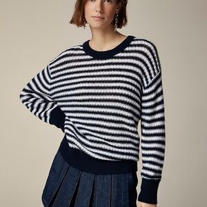 NWOT j crew Cashmere relaxed crewneck sweater in stripe navy snow